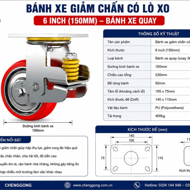 banh-xe-day-pu-giam-chan-d150-cang-xoay-phanh